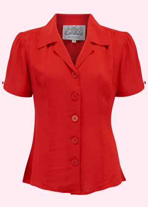 Bloomsbury: Grace kortærmet skjorte i rød Seamstress Of Bloomsbury 