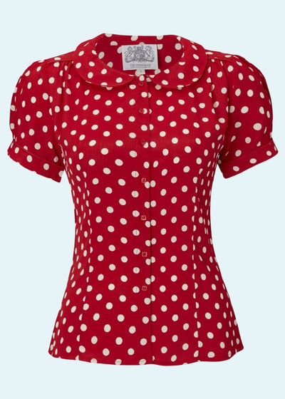 Bloomsbury: Jive skjorte med rund krave i rød med prikker toej Seamstress Of Bloomsbury 