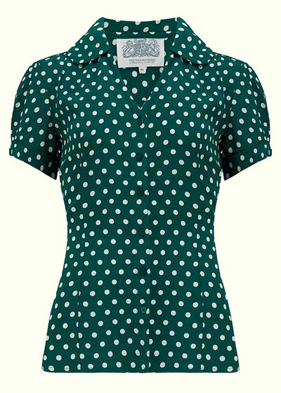 Bloomsbury: Judy skjorte i grøn med prikker toej Seamstress Of Bloomsbury 