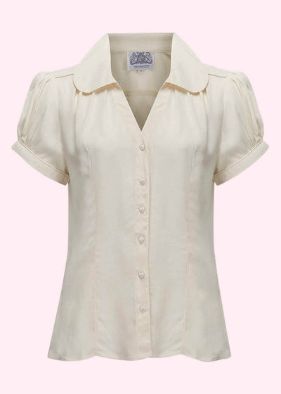 Bloomsbury: Judy skjorte med V-hals i creme toej Mondo Kaos 