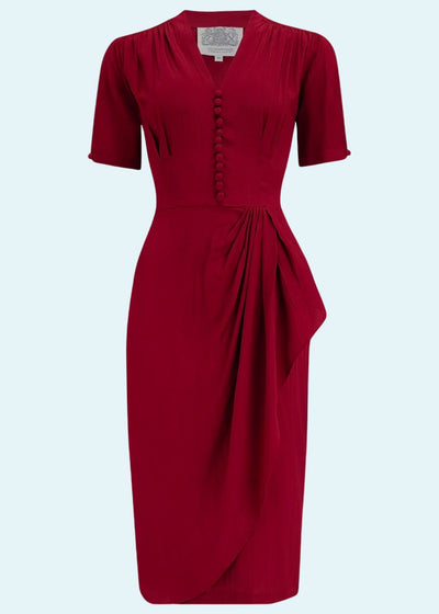 Bloomsbury: Mabel 1940'er kjole i bordeaux Seamstress Of Bloomsbury 