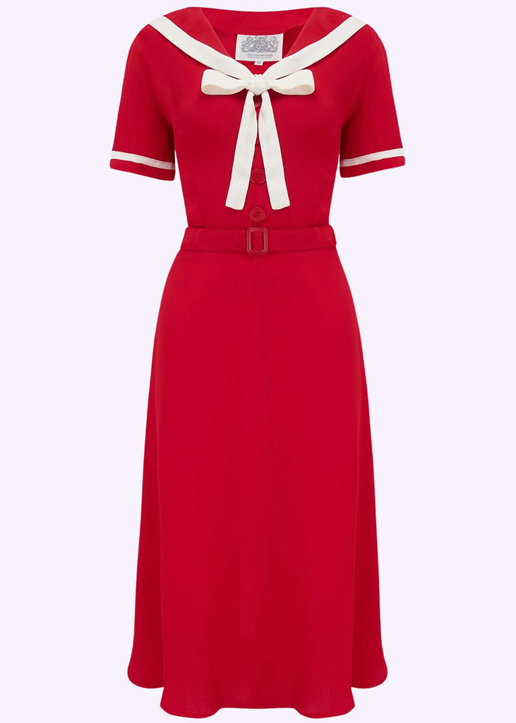 Bloomsbury: Patti A-line dress in red with tie bow (ONLINE EXCLUSIVE)
