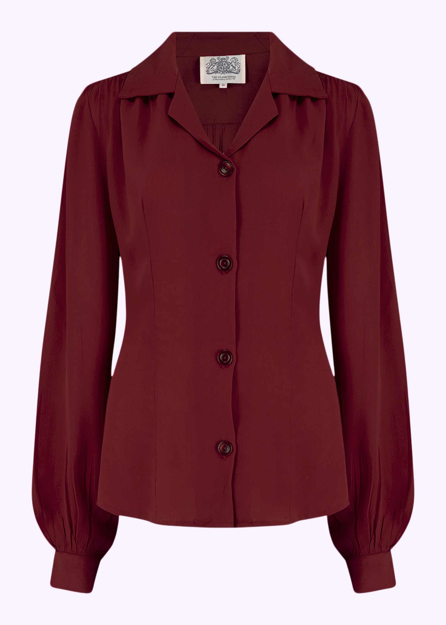 Bloomsbury: Poppy vintage stils skjortebluse i bordeaux toej Seamstress Of Bloomsbury 