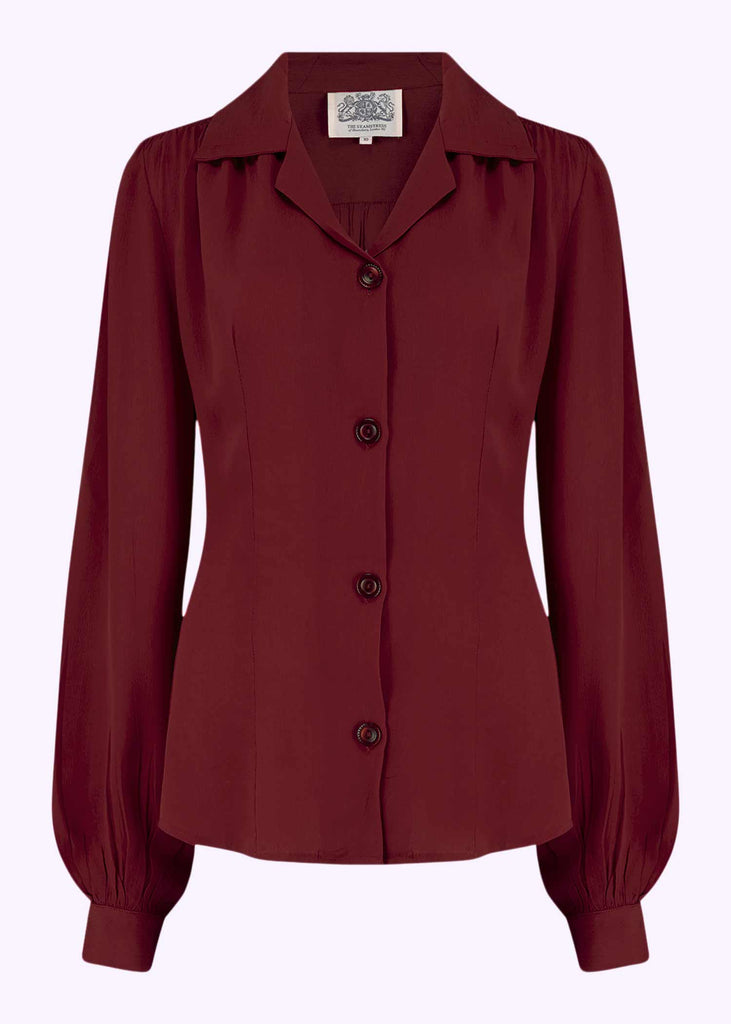 Bloomsbury: Poppy vintage style shirt blouse in burgundy (ONLINE EXCLUSIVE)