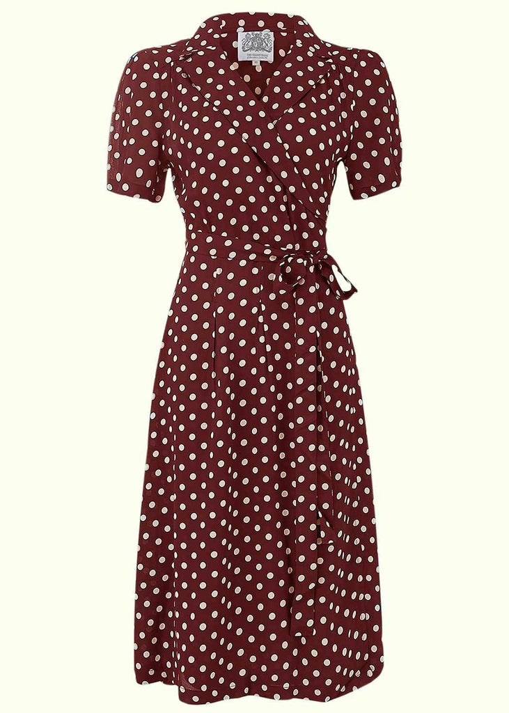 Bloomsbury: Wrap dress in dark red with polka dots Mondo Kaos