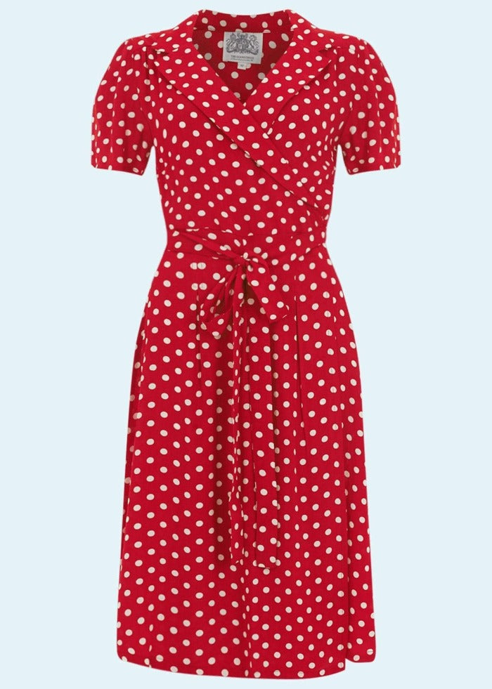 Bloomsbury: Slå om kjole i rød med prikker toej Mondo Kaos 