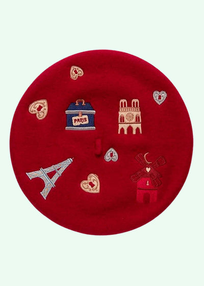 Erstwilder: Paris Holiday - Rød baret med pariser broderier Accessories Erstwilder 