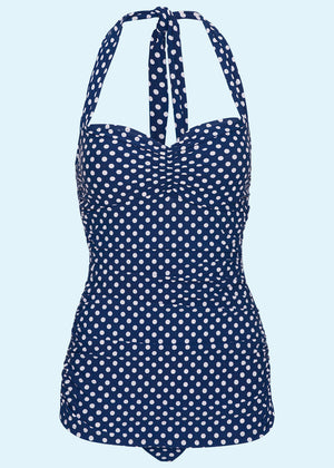 Esther Williams: 1950'er stil badedragt i navy med prikker toej Esther Williams 