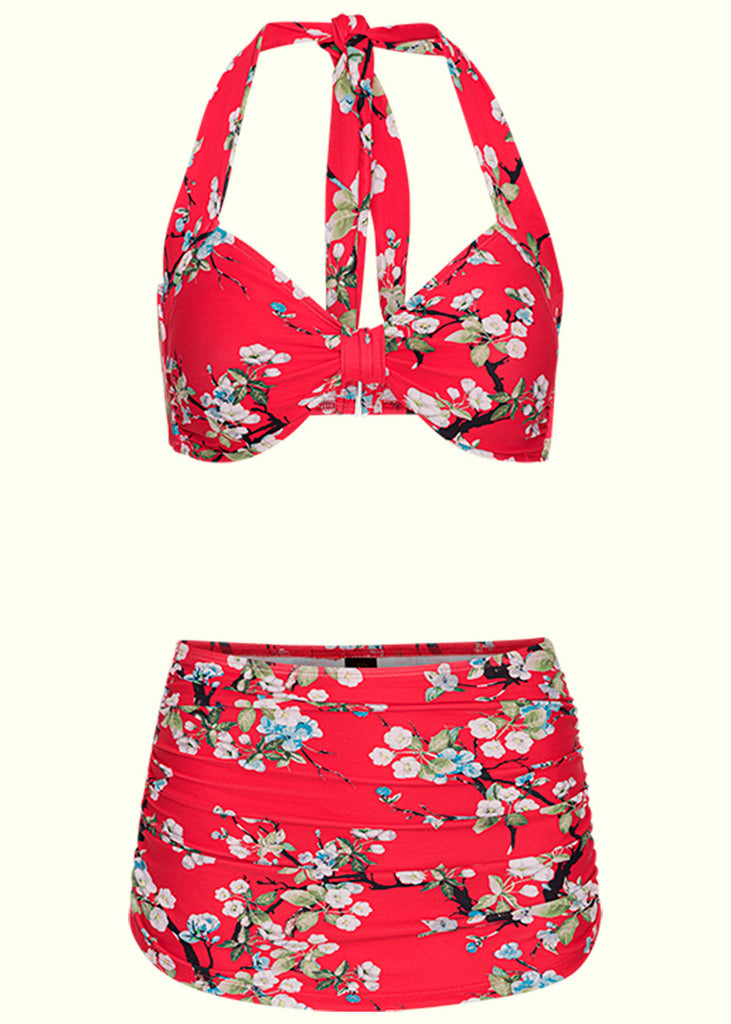 Esther Williams: 1950s Style Bikini in Red with Flowers (ONLINE EXCLUSIVE)