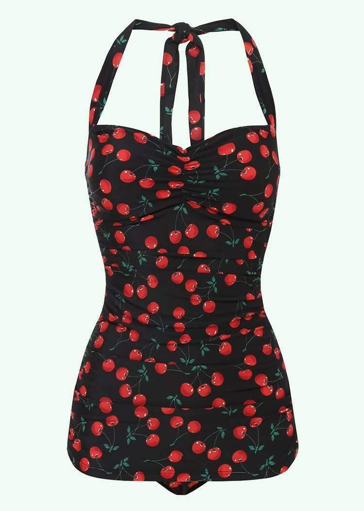 Esther Williams: Black 50s swimsuit with cherry toej Mondo Kaos