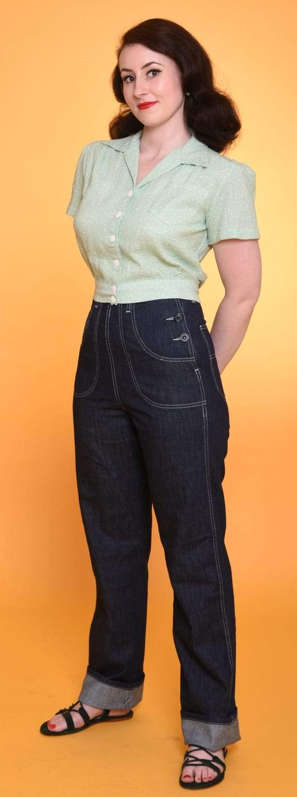 Freddies of Pinewood: 1950's button - højtaljede jeans i blå denim Freddies Of Pinewood 