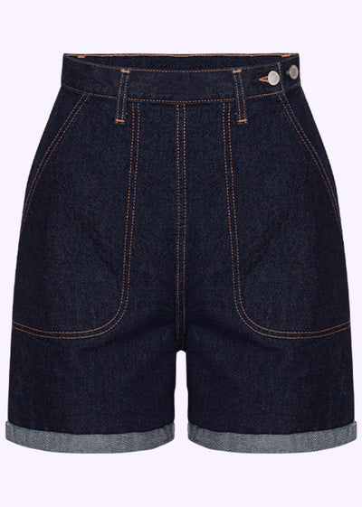 Freddies of Pinewood: Buckleback højtaljede shorts i vintage stils denim Freddies Of Pinewood 