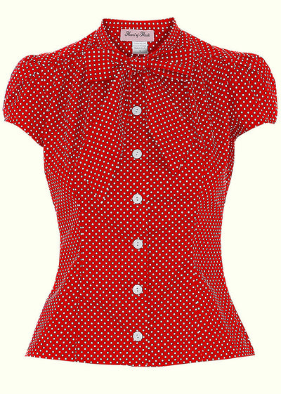 Heart of Haute: Estelle skjorte i rød med hvide prikker og bindesløjfe toej Heart Of Haute 