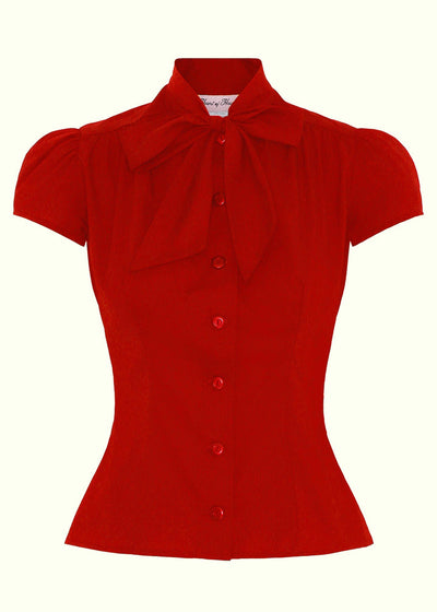 Heart of Haute: Estelle skjorte med bindesløjfe i rød toej Mondo Kaos 