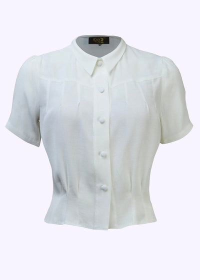 House of Foxy: Bonnie vintage stils skjorte i hvid med korte ærmer toej House Of Foxy 