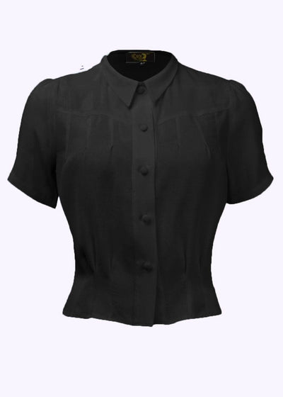 House of Foxy: Bonnie vintage stils skjorte i sort med korte ærmer toej House Of Foxy 