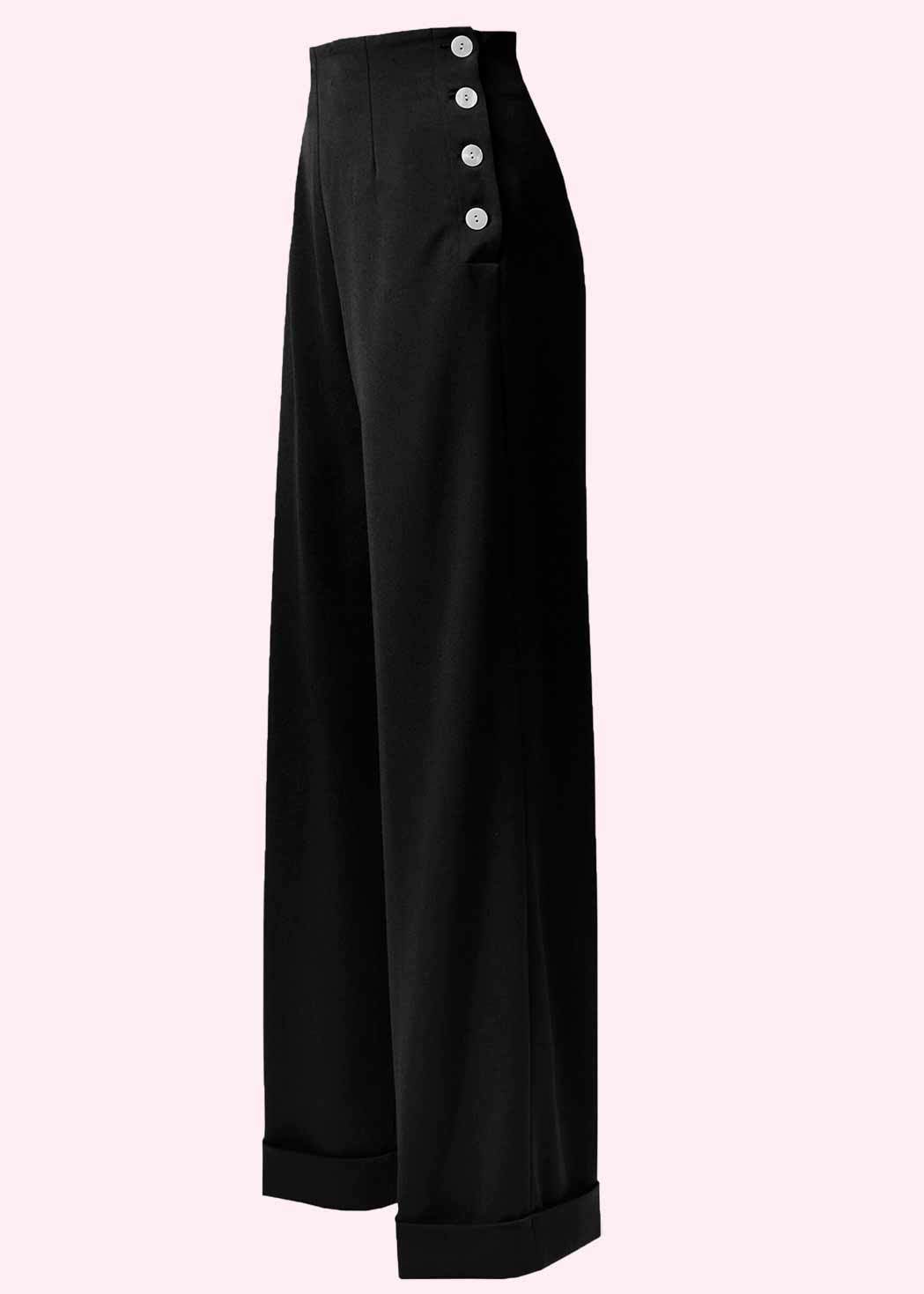 House of Foxy: Højtaljede swing bukser med brede ben i sort toej Mondo Kaos 