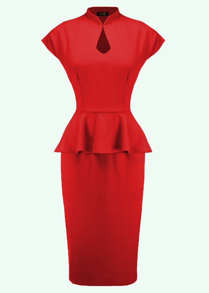 House of Foxy: Lana pencil kjole med peplum i rød