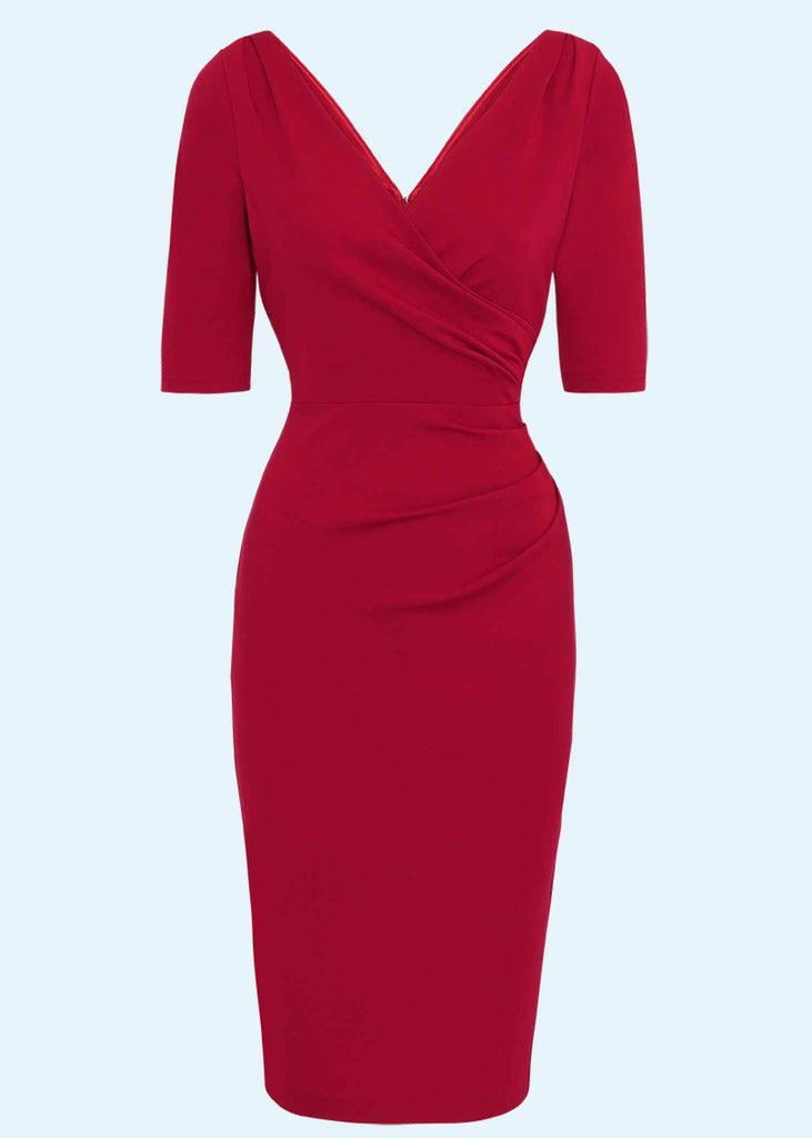House of Foxy: Timeless Pencil Dress with faux wrap in red toe mondokaos