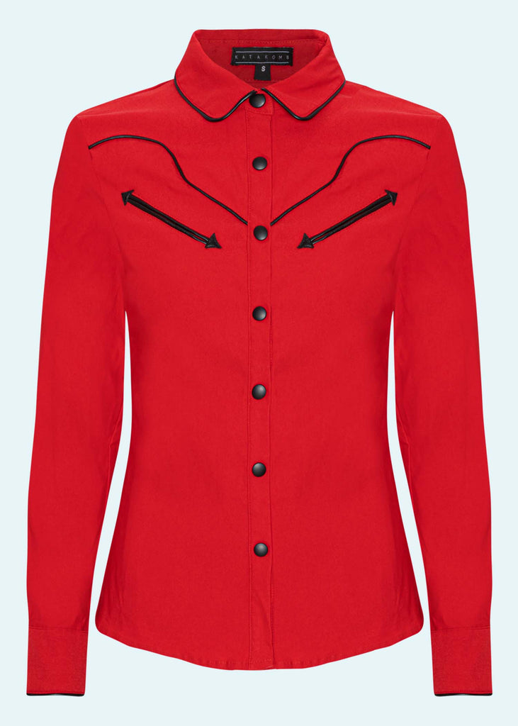 Katakomb: Cline western skjorte i rød med sorte detaljer (ONLINE EXCLUSIVE)