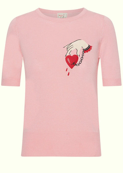 Mischief Made: "Captive Heart" pink kortærmet 50'er stils sweater toej Mischief Made 