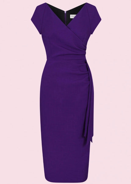 Diskriminering af køn uld køkken 50er Hourglass pencil kjole i lilla | Pretty Dress Company