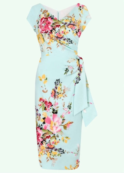 Pretty Dress Company: 1950'er Hourglass pencil kjole i mint floral toej Pretty Dress Company 