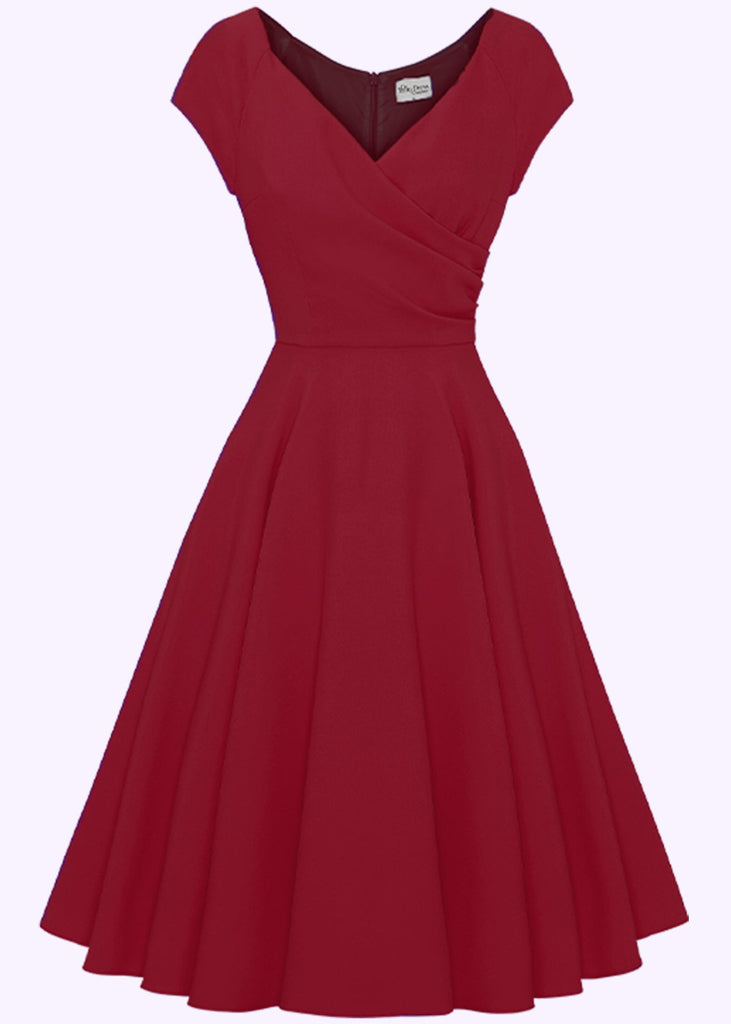 Pretty Dress Company: 1950'er Hourglass swingkjole i bordeaux (ONLINE EXCLUSIVE) toej Pretty Dress Company 