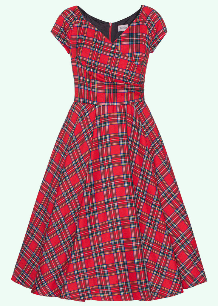 Pretty Dress Company: 1950'er Hourglass swingkjole i røde tern toej Pretty Dress Company 