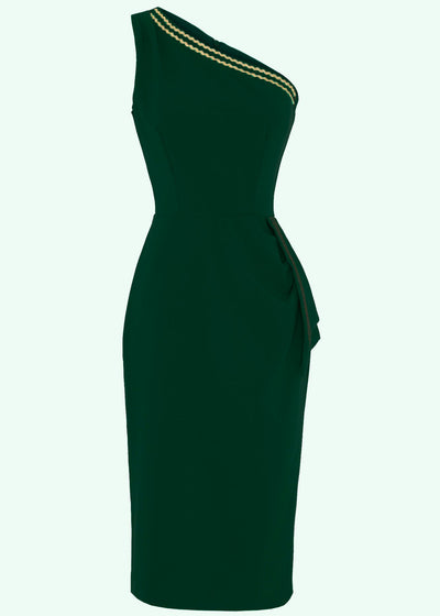 Pretty Dress Company: Cybele asymmetrisk pencilkjole i grøn og guld Pretty Dress Company 