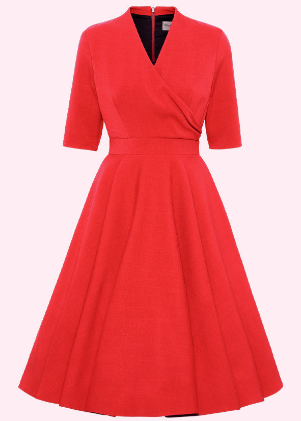 Pretty Dress Company: Leyla swing dress with faux wrap in red (ONLINE EXCLUSIVE)