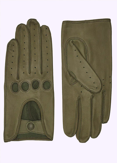 Rhanders Handsker: Motorhandsker i armygrønt skind Accessories Rhanders Handsker 