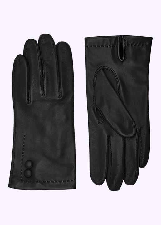 Rhanders Gloves: Leather gloves in black with buttons