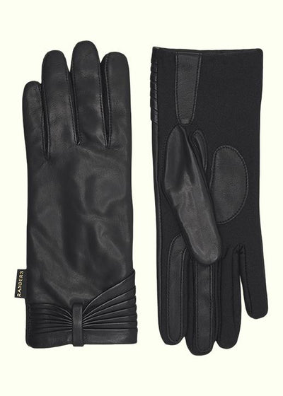 Rhanders Handsker: Skindhandsker i sort med sløjfe læg og lycra Accessories Rhanders Handsker 