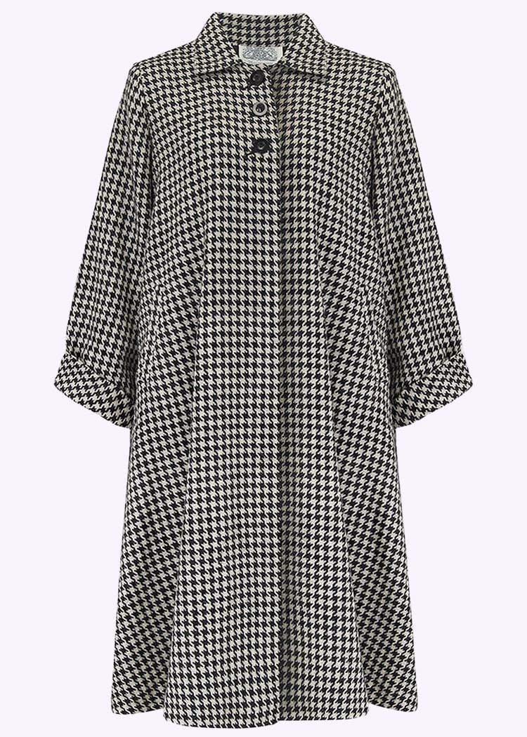 Bloomsbury: Swing frakke i sort hvide pepite tern i uld Seamstress Of Bloomsbury 