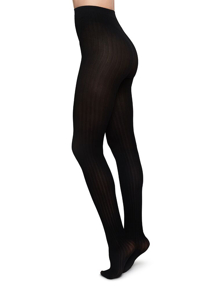 Swedish Stockings: Alma tights i sort 70 denier med rib-look toej Mondo Kaos 