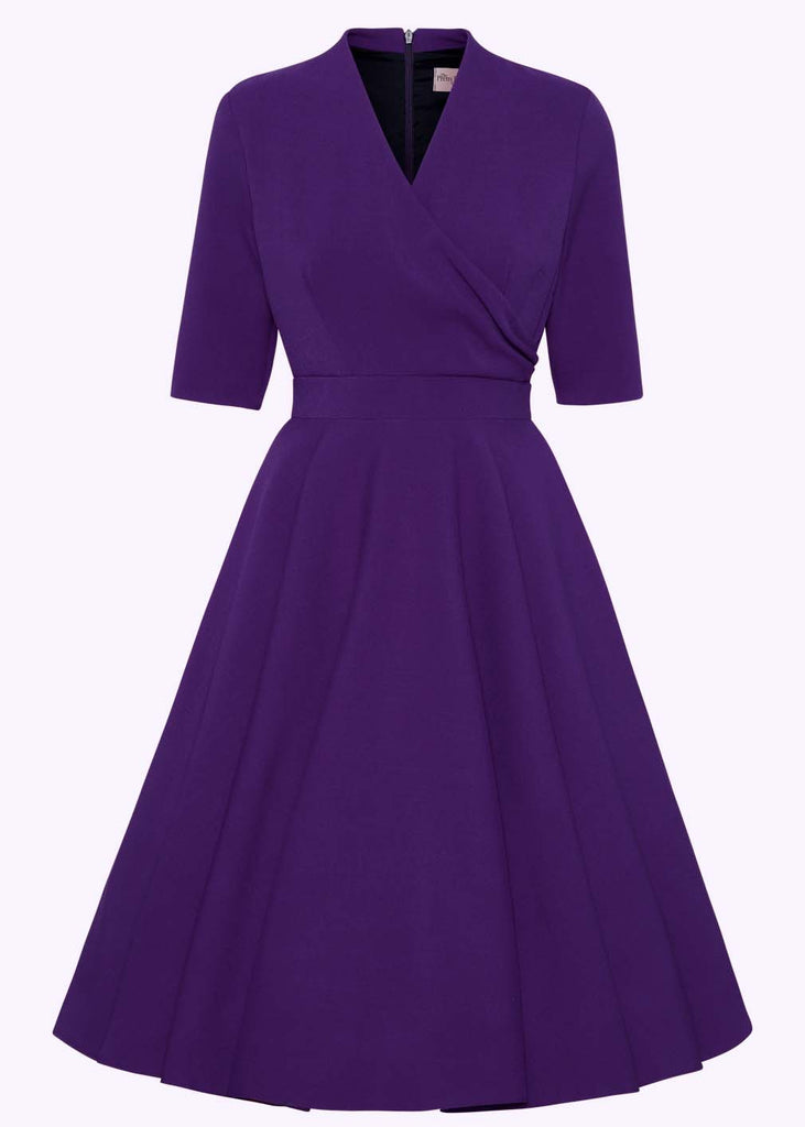 Pretty Dress Company: Leyla swing dress with faux wrap in purple