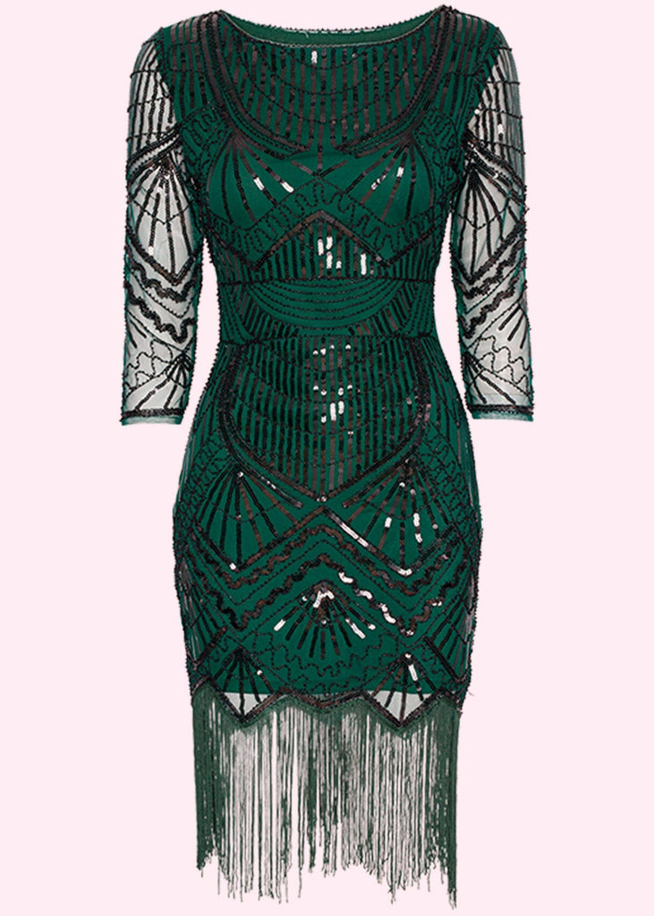 Unique Vintage: Therese Flapper dress in green with black pearls and sequins